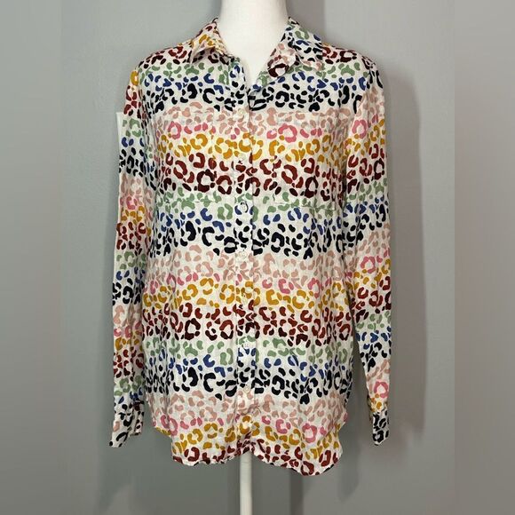 Boden Womens Size 2R Linen Button Up Shirt Multicolor Animal Print Cheetah BIN O - Picture 1 of 9